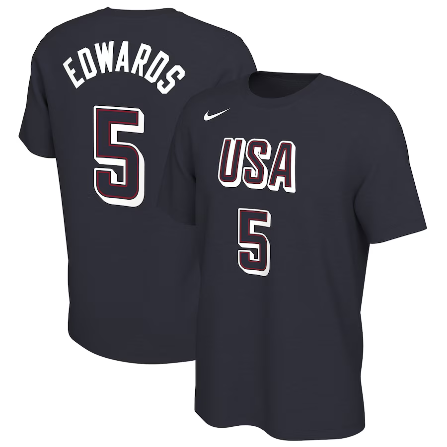 Men 2024 Paris Olympics USA basketball 5 Edwards black T shirts